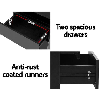 Artiss 2X Bedside Table LED 2 Drawers Lift-up Storage - COLEY Black.