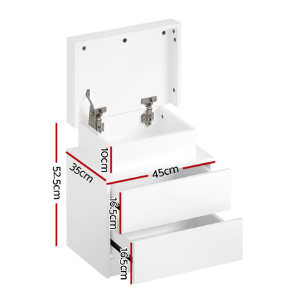 Artiss Bedside Table LED 2 Drawers Lift-up Storage - COLEY White.