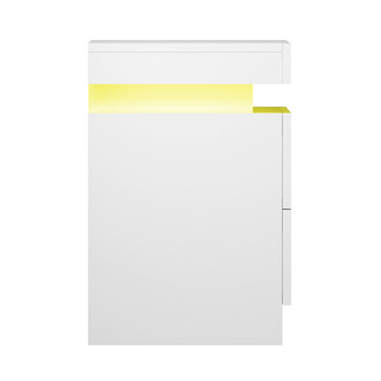 Artiss Bedside Table LED 2 Drawers Lift-up Storage - COLEY White.