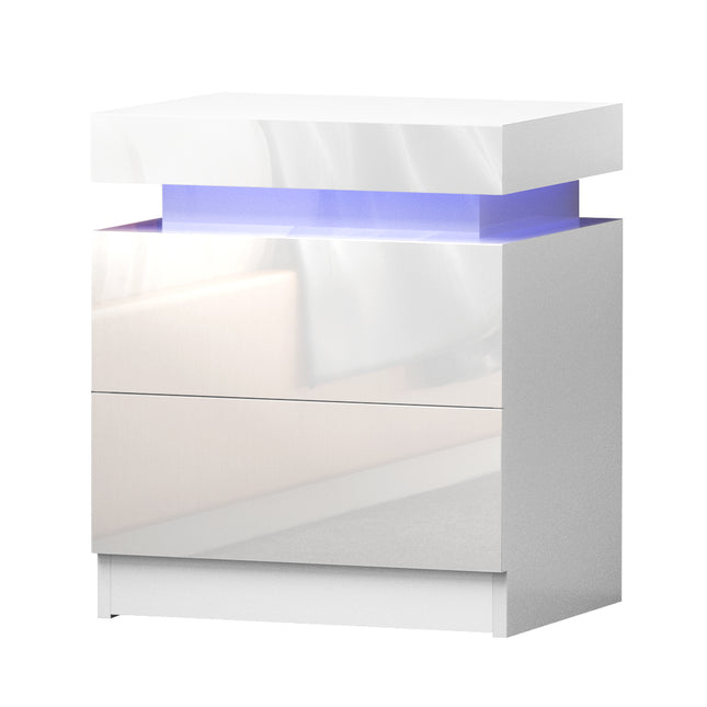 Artiss Bedside Table LED 2 Drawers Lift-up Storage - COLEY White.