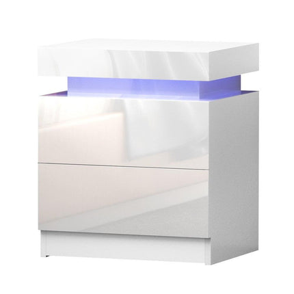 Artiss 2X Bedside Table LED 2 Drawers Lift-up Storage - COLEY White.