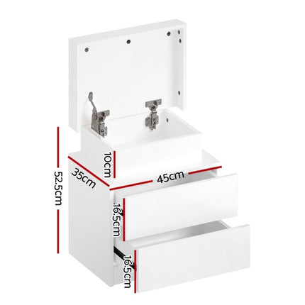 Artiss 2X Bedside Table LED 2 Drawers Lift-up Storage - COLEY White.