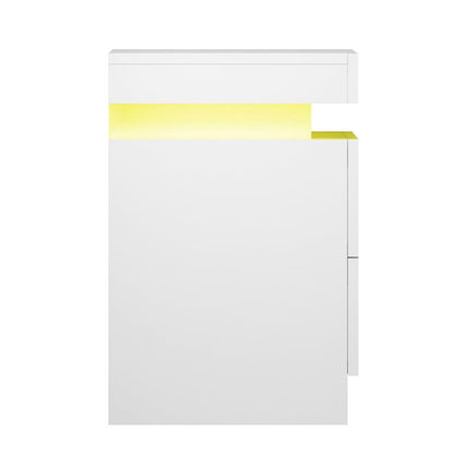 Artiss 2X Bedside Table LED 2 Drawers Lift-up Storage - COLEY White.