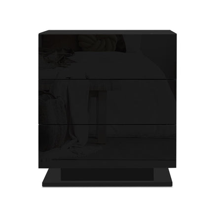 Artiss Bedside Table LED 3 Drawers - MORI Black.