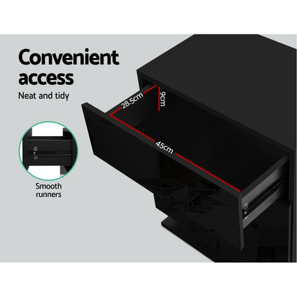 Artiss Bedside Table LED 3 Drawers - MORI Black.