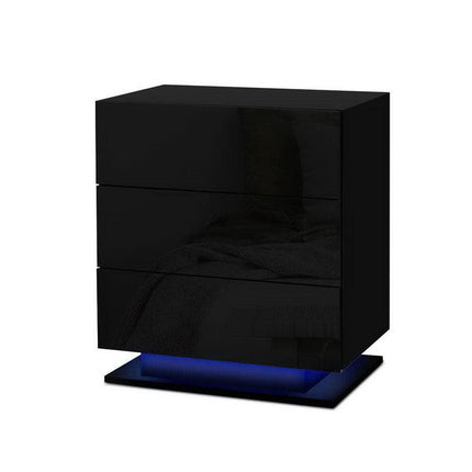 Artiss 2x Bedside Table LED 3 Drawers - MORI Black.