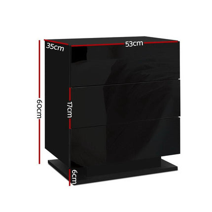 Artiss 2x Bedside Table LED 3 Drawers - MORI Black.