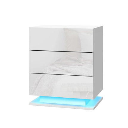 Artiss 2x Bedside Table LED 3 Drawers - MORI White.