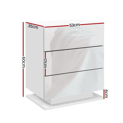 Artiss 2x Bedside Table LED 3 Drawers - MORI White.