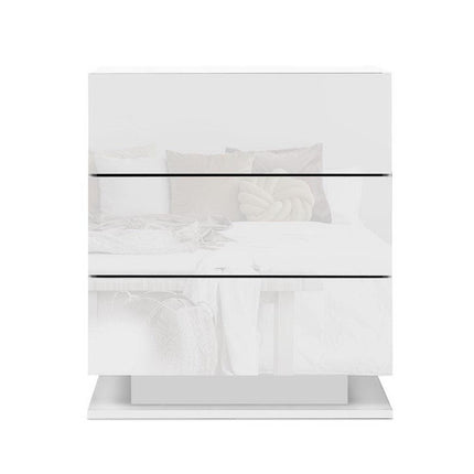 Artiss 2x Bedside Table LED 3 Drawers - MORI White.
