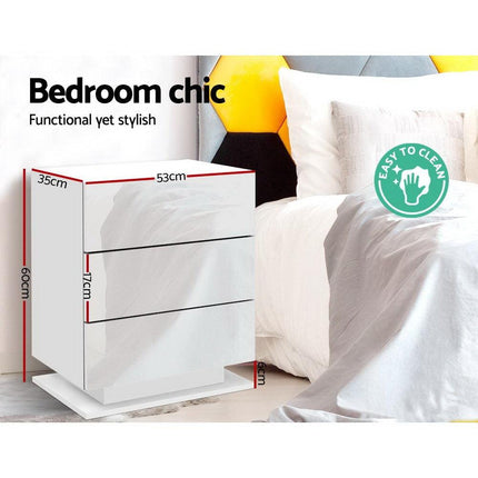 Artiss 2x Bedside Table LED 3 Drawers - MORI White.