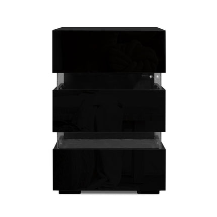 Artiss Bedside Table LED 3 Drawers - LUMI Black.