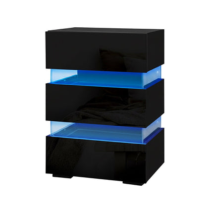 Artiss 2x Bedside Table LED 3 Drawers - LUMI Black.
