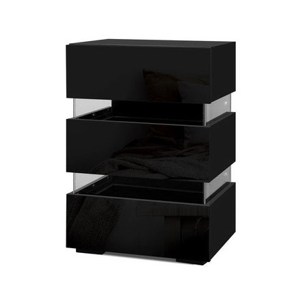 Artiss 2x Bedside Table LED 3 Drawers - LUMI Black.