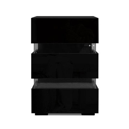 Artiss 2x Bedside Table LED 3 Drawers - LUMI Black.