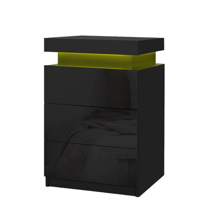 Artiss 2X Bedside Table LED 3 Drawers - COLEY Black.