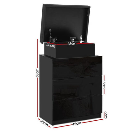 Artiss 2X Bedside Table LED 3 Drawers - COLEY Black.