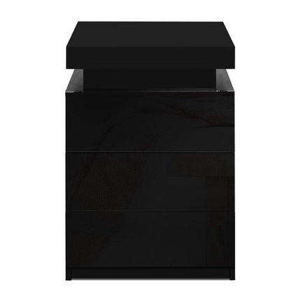 Artiss 2X Bedside Table LED 3 Drawers - COLEY Black.
