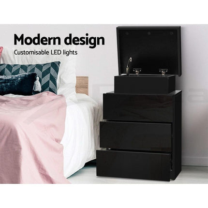 Artiss 2X Bedside Table LED 3 Drawers - COLEY Black.