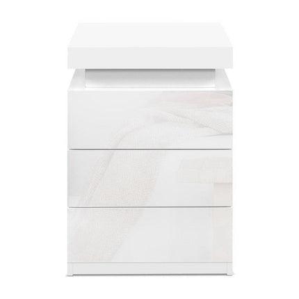Artiss 2X Bedside Table LED 3 Drawers - COLEY White.