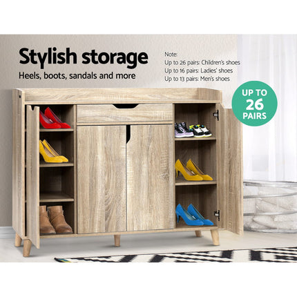 Artiss Shoe Rack Cabinet 26 Pairs Adjustable Pine Cissy.