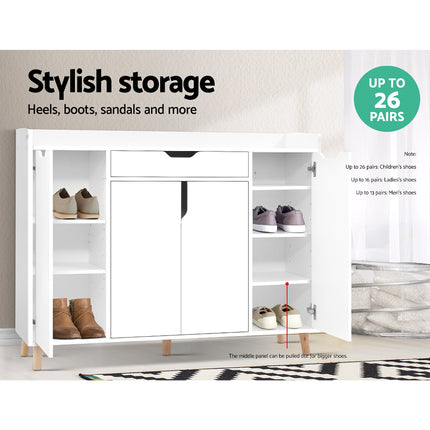 Artiss Shoe Rack Cabinet 26 Pairs Adjustable White Cissy.
