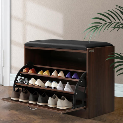 Artiss Shoe Rack Cabinet Bench15 Pairs Walnut Kyla.