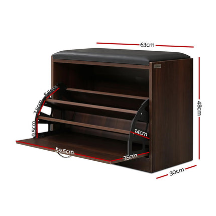 Artiss Shoe Rack Cabinet Bench15 Pairs Walnut Kyla.