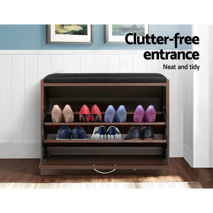 Artiss Shoe Rack Cabinet Bench15 Pairs Walnut Kyla.