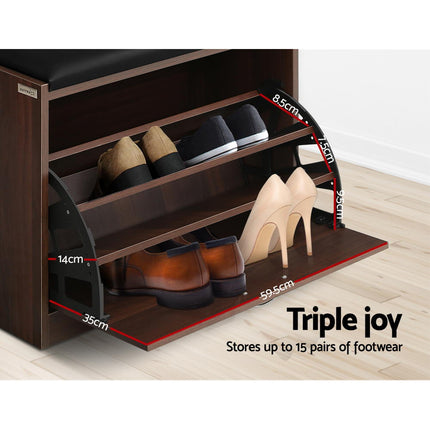 Artiss Shoe Rack Cabinet Bench15 Pairs Walnut Kyla.
