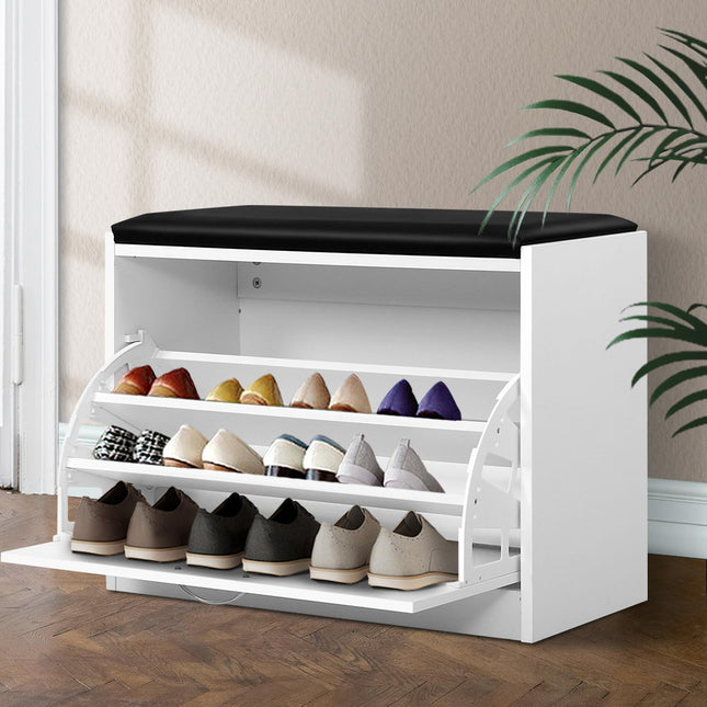 Artiss Shoe Rack Cabinet Bench 15 Pairs White Kyla.
