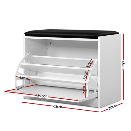 Artiss Shoe Rack Cabinet Bench 15 Pairs White Kyla.