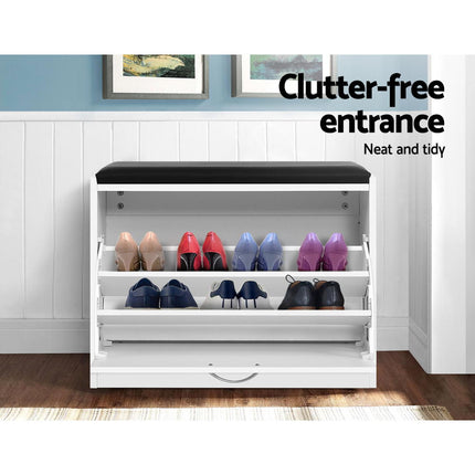 Artiss Shoe Rack Cabinet Bench 15 Pairs White Kyla.