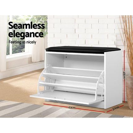 Artiss Shoe Rack Cabinet Bench 15 Pairs White Kyla.