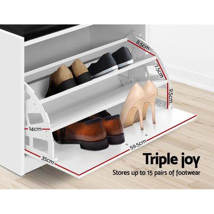 Artiss Shoe Rack Cabinet Bench 15 Pairs White Kyla.