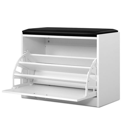 Artiss Shoe Rack Cabinet Bench 15 Pairs White Kyla.