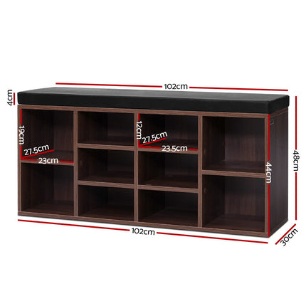 Artiss Shoe Rack Cabinet Bench 10 Cubes - Walnut.