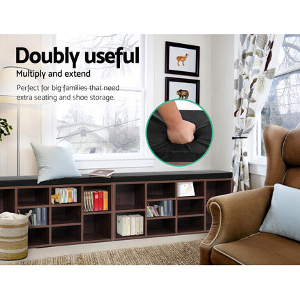 Artiss Shoe Rack Cabinet Bench 10 Cubes - Walnut.