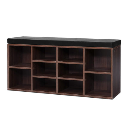 Artiss Shoe Rack Cabinet Bench 10 Cubes - Walnut.