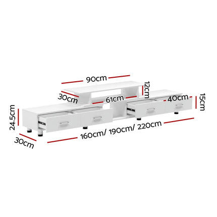 Artiss TV Cabinet Entertainment Unit Extendable 160CM To 220CM White.
