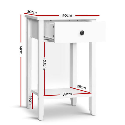 Artiss Bedside Table 1 Drawer with Shelf - BOWIE White.