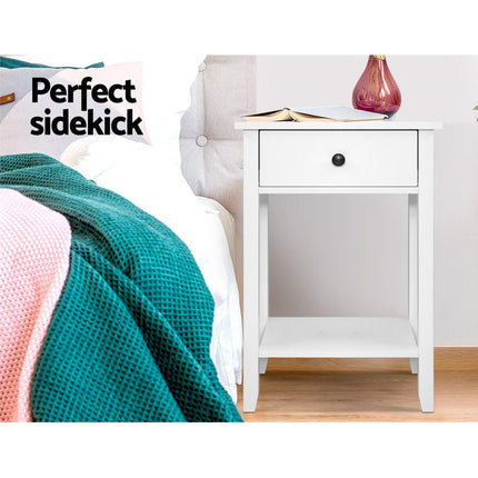 Artiss Bedside Table 1 Drawer with Shelf - BOWIE White.