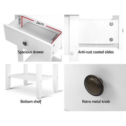 Artiss Bedside Table 1 Drawer with Shelf - BOWIE White.