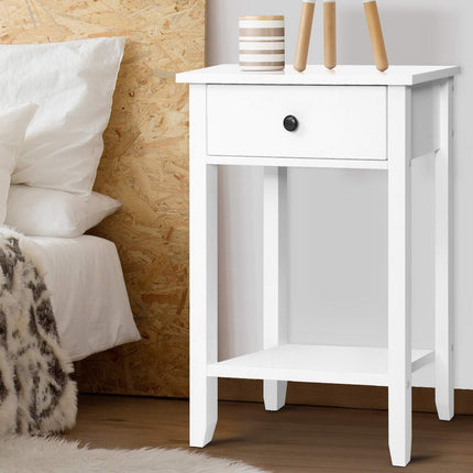 Artiss Bedside Table 1 Drawer with Shelf - BOWIE White.