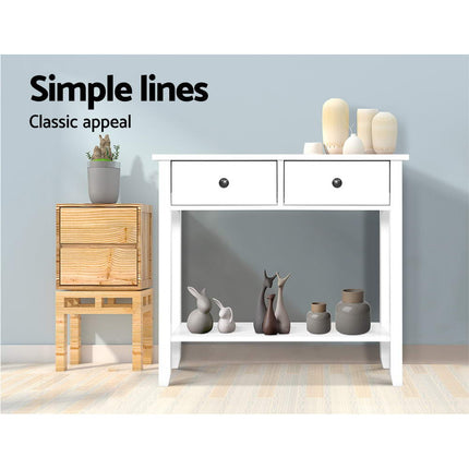 Artiss Console Table 2 Drawers 80CM White Chole.