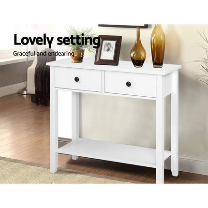 Artiss Console Table 2 Drawers 80CM White Chole.