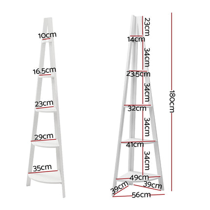 Artiss Bookshelf Corner Shelf 5 Tiers - CANE White.