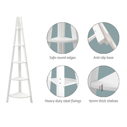 Artiss Bookshelf Corner Shelf 5 Tiers - CANE White.