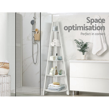 Artiss Bookshelf Corner Shelf 5 Tiers - CANE White.
