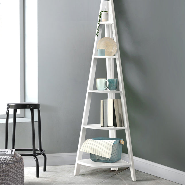 Artiss Bookshelf Corner Shelf 5 Tiers - CANE White.
